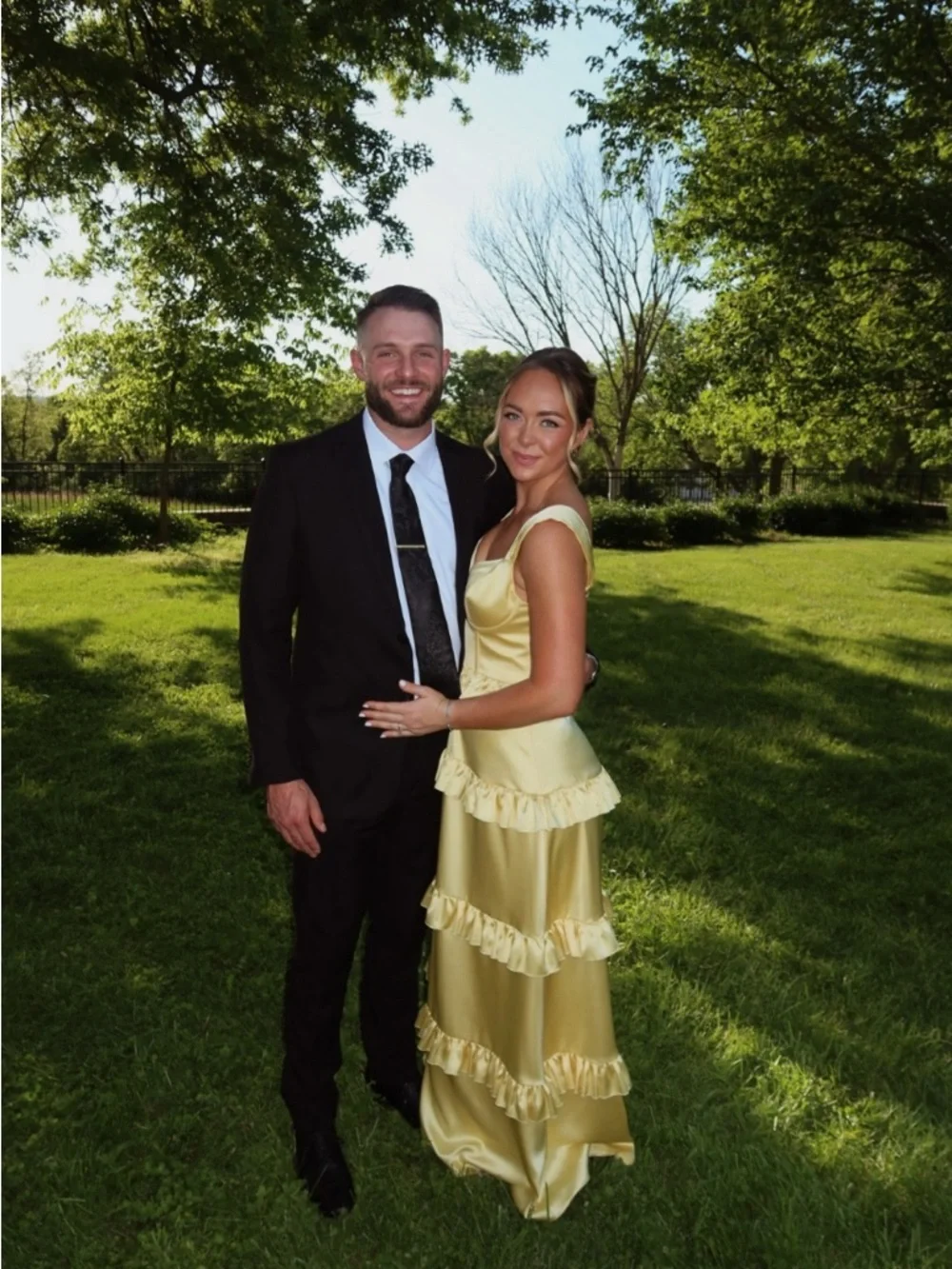 Revelry Yellow Ruffle Satin Maxi Dress - Picture 2 of 6